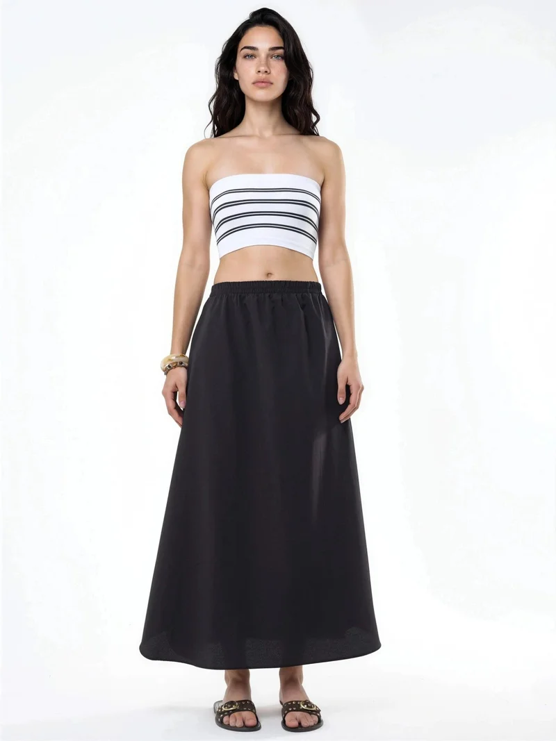 Busem Black BUSEM High Waist Midi A-Line Skirt for Women | Best Price UAE