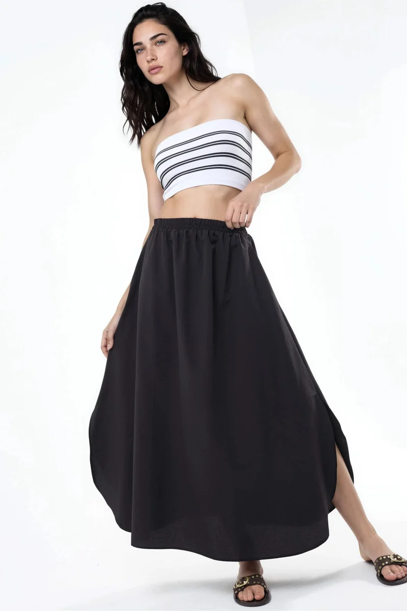 BUSEM High Waist Midi A-Line Skirt