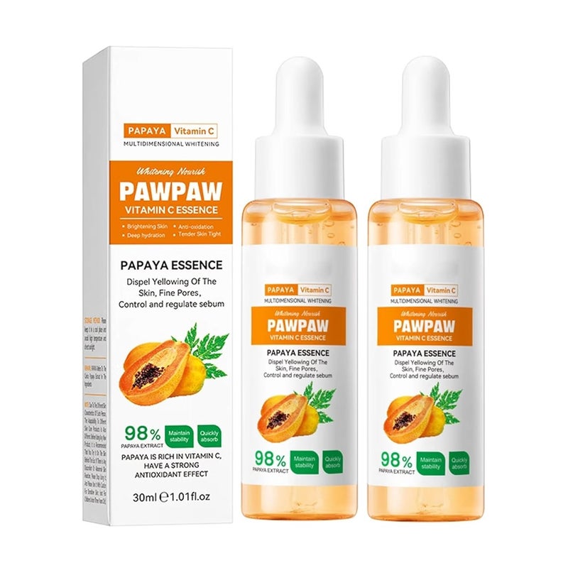 2PC 98 Papaya Extract Vitamin C Nourish PawPaw EssenceDispel Yellowing Of The Skin Deep Hydration Fine Pores Moisturizing Smoothing Facial and Body Skin 60ml  202 floz