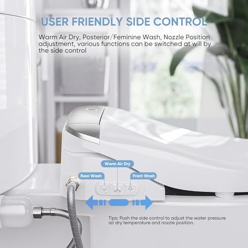 LEIVI Electric Bidet Toilet Seat with Wireless Remote and Side Panel, Multiple Spray Modes, Adjustable Heated Seat, Warm Water and Air Dryer, Auto LED Nightlight, Round - Image 3