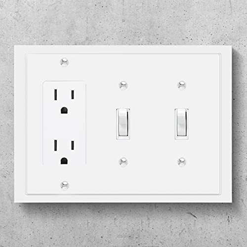Henne Bery Modern Edge Decorative Wall Plate Switch Plate Outlet Cover, Durable Solid Zinc Alloy (Double Toggle/Single Decorator, White) - Image 3