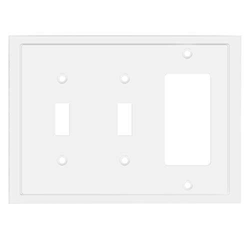 Henne Bery Modern Edge Decorative Wall Plate Switch Plate Outlet Cover, Durable Solid Zinc Alloy (Double Toggle/Single Decorator, White) - Image 1