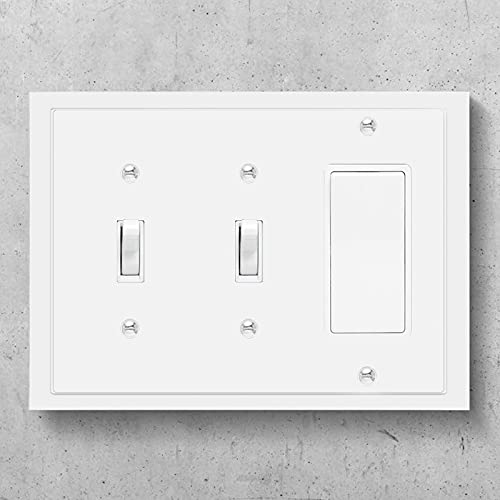 Henne Bery Modern Edge Decorative Wall Plate Switch Plate Outlet Cover, Durable Solid Zinc Alloy (Double Toggle/Single Decorator, White) - Image 2