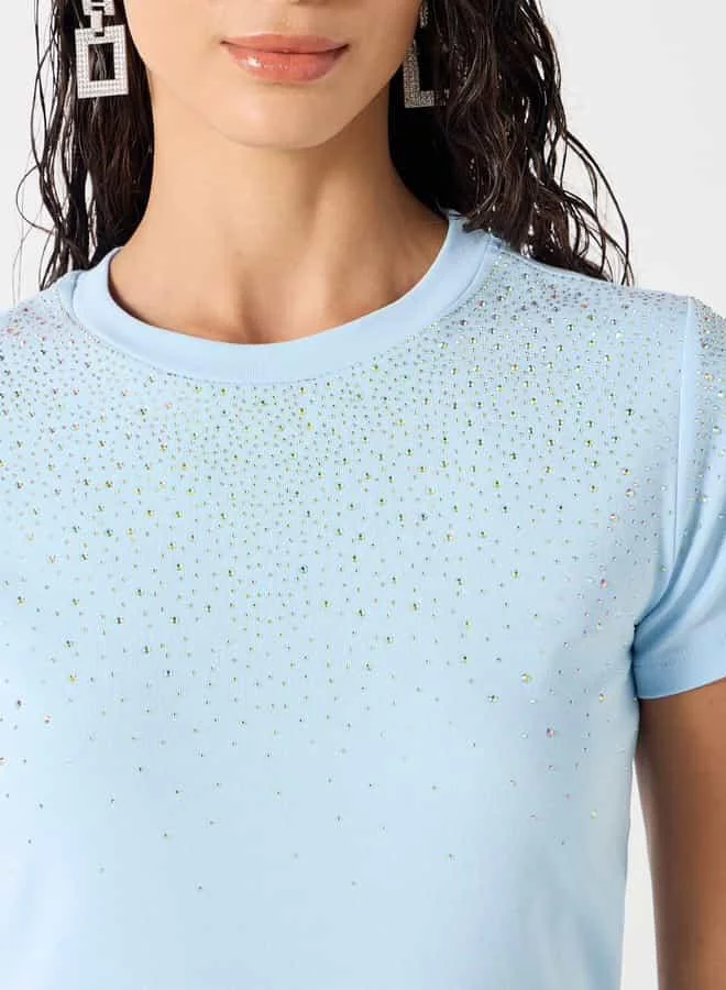 2Xtremz 2Xtremz Embellished Crew Neck T-shirt with Short Sleeves