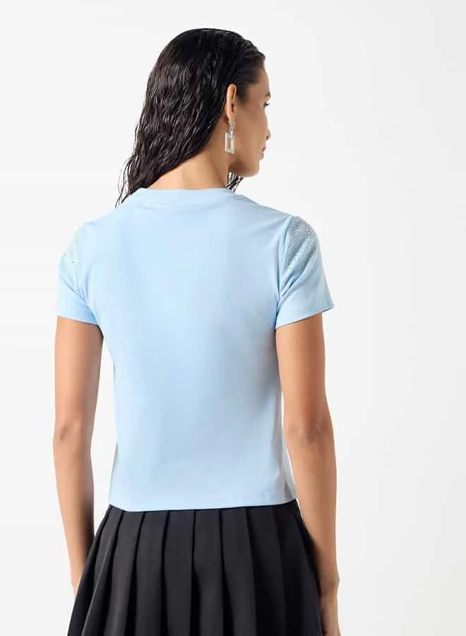 2Xtremz 2Xtremz Embellished Crew Neck T-shirt with Short Sleeves