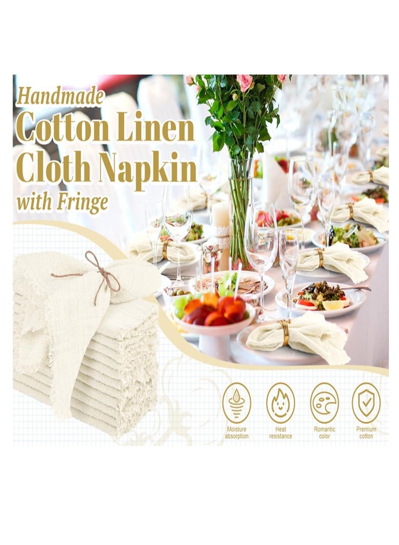 أم جي زي 12 قطعة من مناديل قماش قطنية كتان، مناديل قماشية مصنوعة يدويًا مع هامش، 42 × 42 سم مناديل عشاء زفاف ناعمة من القماش مربعة الشكل مع هامش لحفلات العشاء والحفلات وحفلات الزفاف، لون أبيض عاجي - Image 2