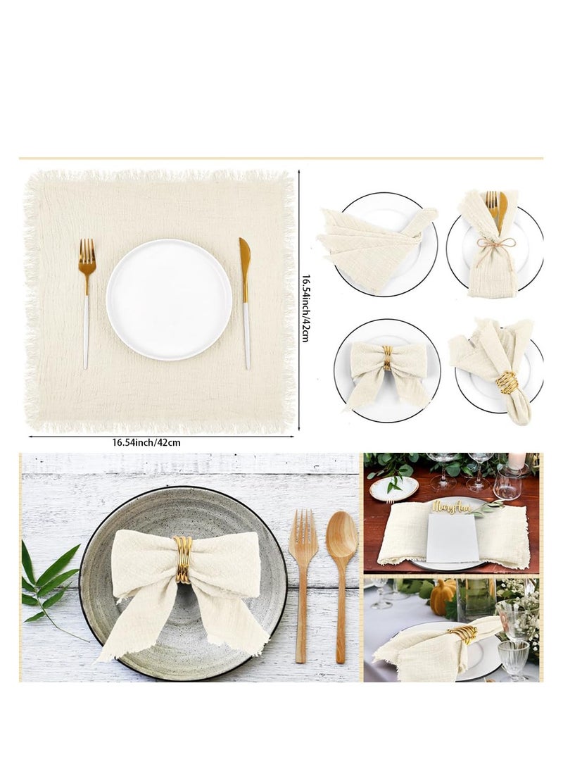 أم جي زي 12 قطعة من مناديل قماش قطنية كتان، مناديل قماشية مصنوعة يدويًا مع هامش، 42 × 42 سم مناديل عشاء زفاف ناعمة من القماش مربعة الشكل مع هامش لحفلات العشاء والحفلات وحفلات الزفاف، لون أبيض عاجي - Image 3