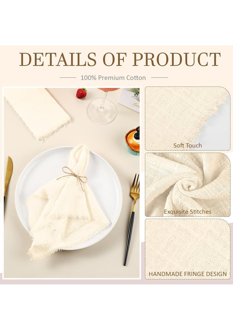 أم جي زي 12 قطعة من مناديل قماش قطنية كتان، مناديل قماشية مصنوعة يدويًا مع هامش، 42 × 42 سم مناديل عشاء زفاف ناعمة من القماش مربعة الشكل مع هامش لحفلات العشاء والحفلات وحفلات الزفاف، لون أبيض عاجي - Image 4