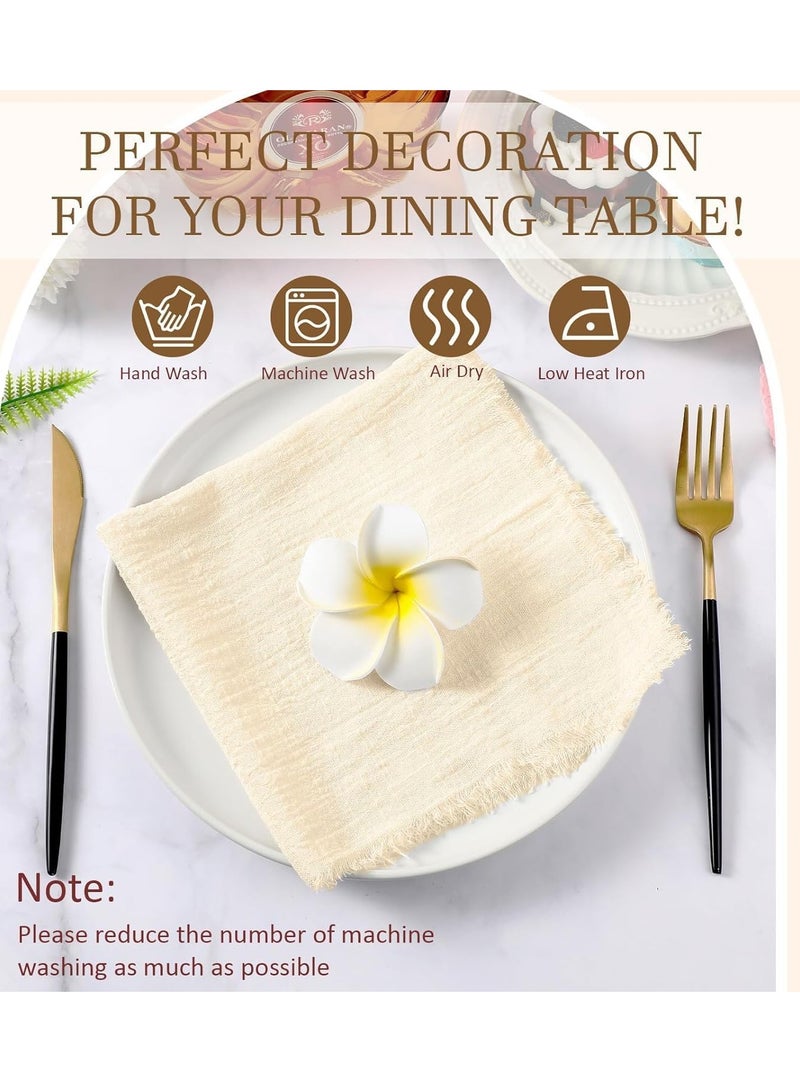 أم جي زي 12 قطعة من مناديل قماش قطنية كتان، مناديل قماشية مصنوعة يدويًا مع هامش، 42 × 42 سم مناديل عشاء زفاف ناعمة من القماش مربعة الشكل مع هامش لحفلات العشاء والحفلات وحفلات الزفاف، لون أبيض عاجي - Image 5