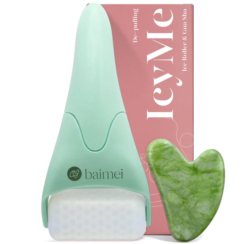 BAIMEI IcyMe Cryotherapy Ice Roller and Gua Sha Facial Tools Reduces Puffiness, Skin Care Tools for Face Massager Self Care Gift for Men Women - Green - Image 1