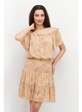 BCBGeneration Women Floral Print Midi Dress, Pink Combo  - Image 1