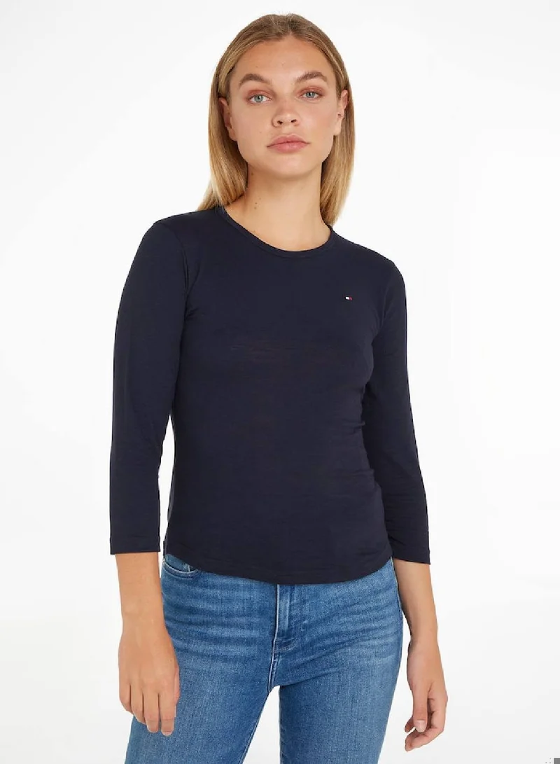 TOMMY HILFIGER 1985 Slim Slub Open Neck Knit Top