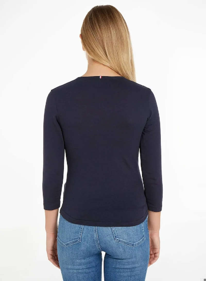 TOMMY HILFIGER 1985 Slim Slub Open Neck Knit Top