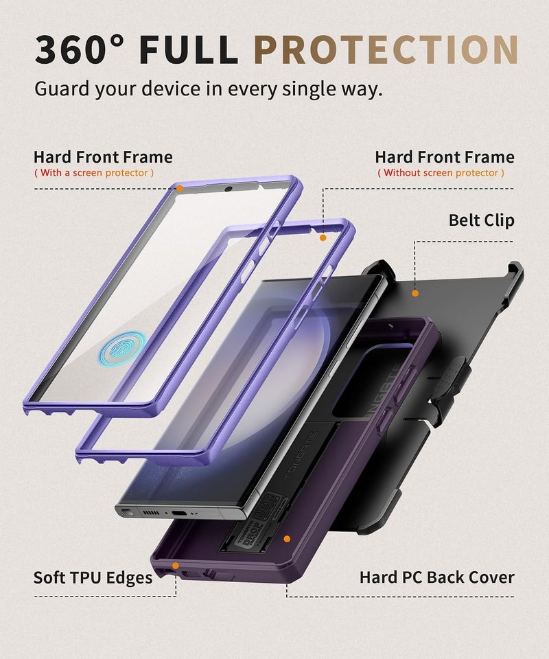 Tongate Military Grade Shockproof Case for Samsung Galaxy S23 Ultra with Slide Camera Cover & Screen Protector, Purple - Image 5