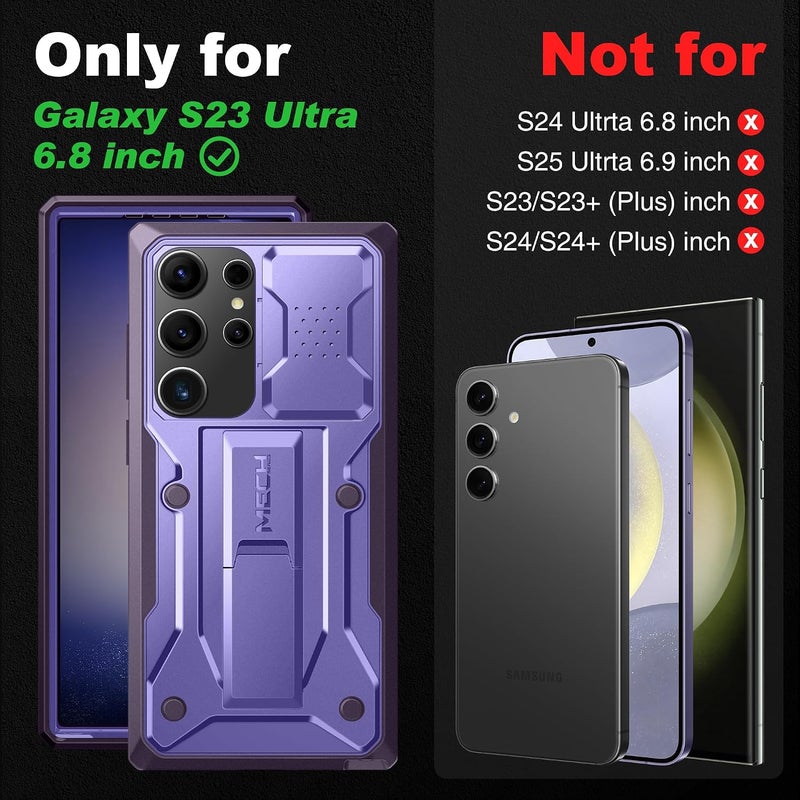 Tongate Military Grade Shockproof Case for Samsung Galaxy S23 Ultra with Slide Camera Cover & Screen Protector, Purple - Image 2