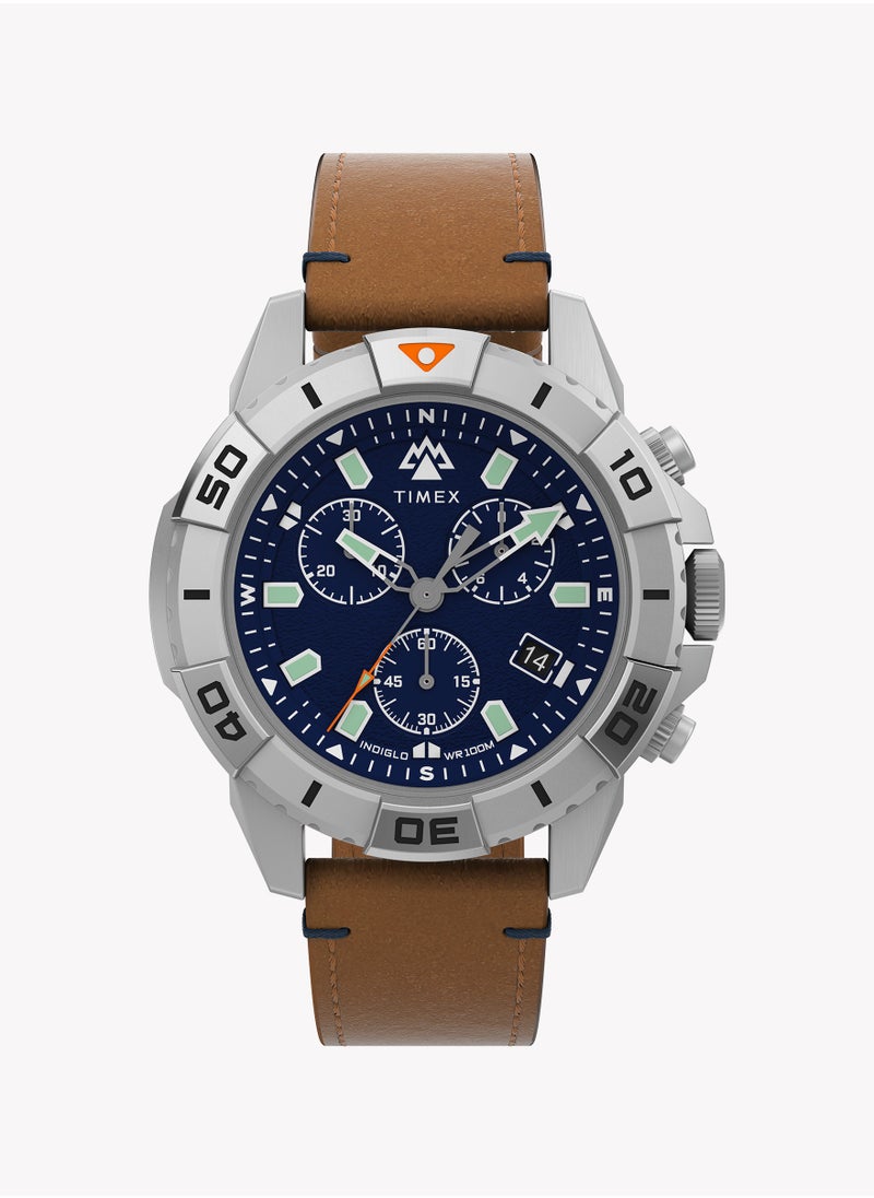 TIMEX - Timex Expedition North® Ridge Chrono 42mm LLB IP Steel Case Blue Dial Tan Eco-friendly Vegan Leather Strap TW2W16300 Men's Watch - Image 1