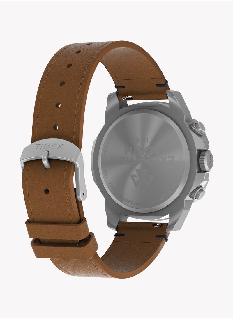 TIMEX - Timex Expedition North® Ridge Chrono 42mm LLB IP Steel Case Blue Dial Tan Eco-friendly Vegan Leather Strap TW2W16300 Men's Watch - Image 1