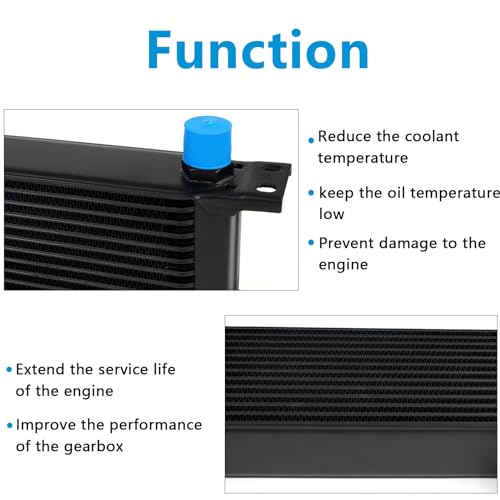 HTRACING 13 Row AN10 10AN Transmission Oil Cooler Kit Stacked Plate With 6AN 8AN Adapter Universal Engine Transmission British Radiator Oil Cooler Condenser Aluminium Alloy Black - Image 3