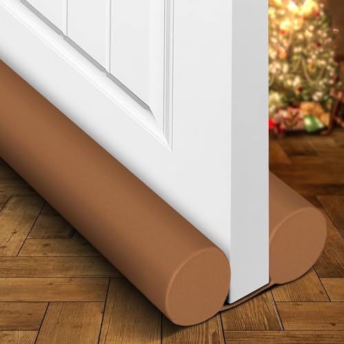 Holikme Two-Sided Door Draft Stopper Weather Stripping Window Breeze Blocker Adjustable Door Sweeps, Brown - Image 1