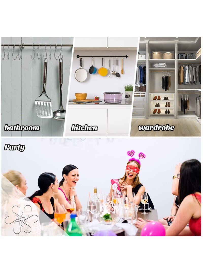 SOLARAE S Shaped Metal Hooks Clip, S Shaped Hooks Stainless Steel Metal Hangers,Not Slip Off, Suitable for Indoor and Outdoor Hanging,  Kitchen Lights, Hanging Hooks for DIY Crafts(100 Pieces) Silver - Image 4