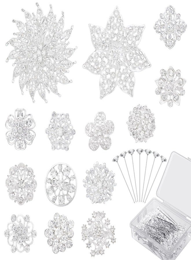 كيلوفلاي بروش زفاف من كيلوفلاي مكون من 14 قطعة من زهور الكريستال المرصعة بأحجار الراين + 100 دبوس - Image 1