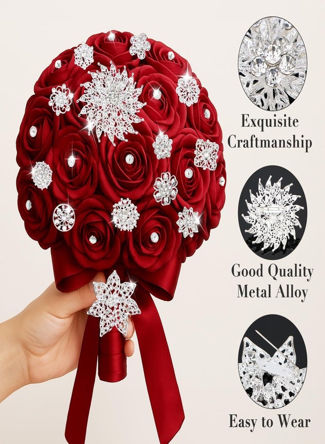 كيلوفلاي بروش زفاف من كيلوفلاي مكون من 14 قطعة من زهور الكريستال المرصعة بأحجار الراين + 100 دبوس - Image 4