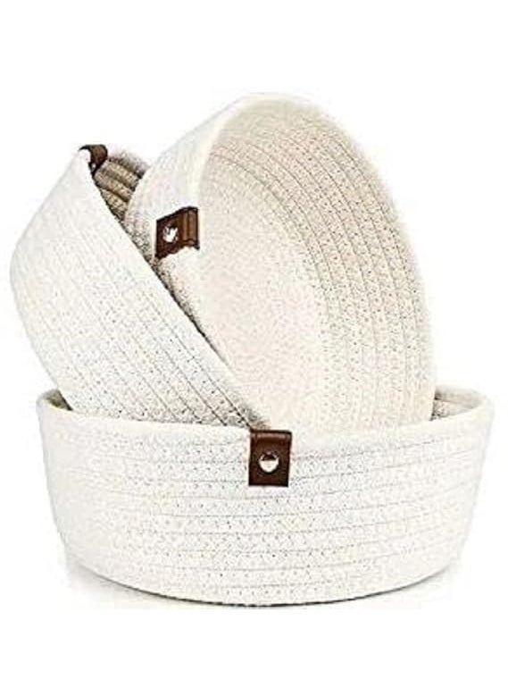 Generic - Enaya Textiles Mini Rope Storage Natural Handwoven Jute Shelf Basket For Your Home & Kitchen (Small,Medium,Large) - Pack of 3 (White) - Image 1