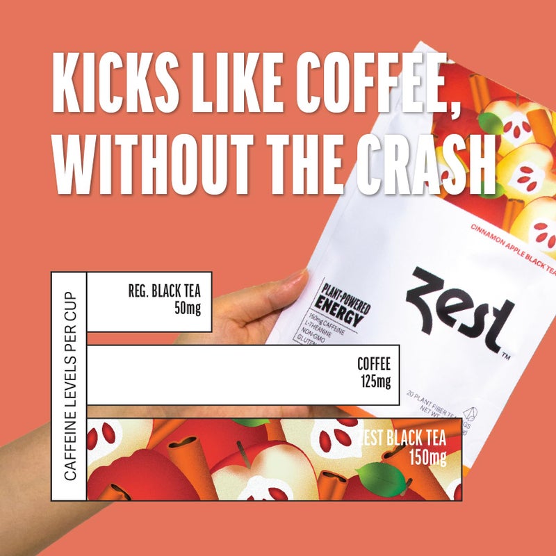 Zest Cinnamon Apple Spice Energy Tea - High Caffeine Black Tea Bags for Focus, Clarity & Morning Energy - Natural Non-GMO Caffeinated Breakfast Tea - Cozy Fall Focus Tea with 150mg Caf - 20Ct Pack - Image 3