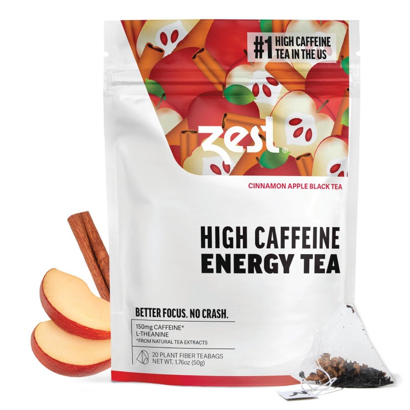 Zest Cinnamon Apple Spice Energy Tea - High Caffeine Black Tea Bags for Focus, Clarity & Morning Energy - Natural Non-GMO Caffeinated Breakfast Tea - Cozy Fall Focus Tea with 150mg Caf - 20Ct Pack - Image 1