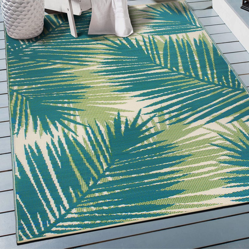 Rugshop Tropical Floral Reversible Crease-Free Waterproof Premium Recycled Plastic Outdoor Rugs for Patio,Backyard,RV,Deck,Picnic,Trailer,Beach,Camping Green 3' x 5' - Image 1