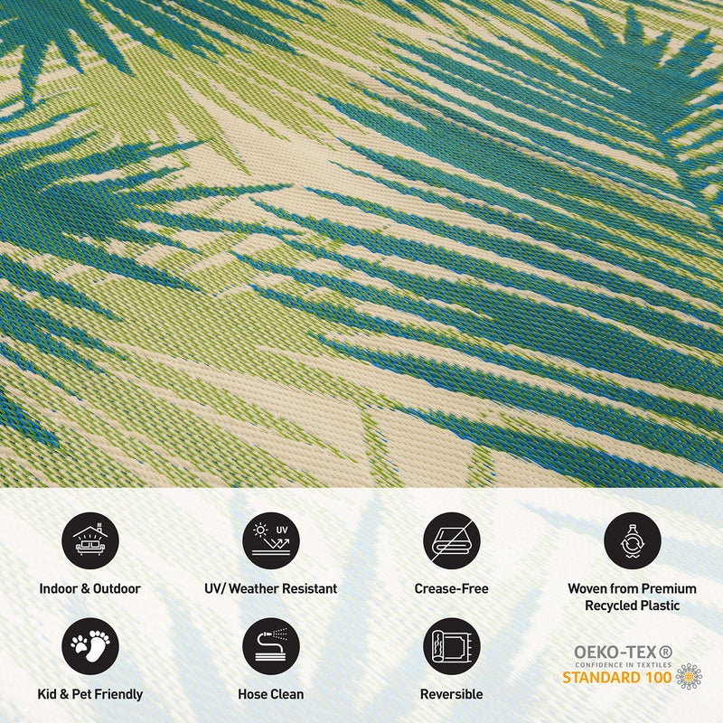 Rugshop Tropical Floral Reversible Crease-Free Waterproof Premium Recycled Plastic Outdoor Rugs for Patio,Backyard,RV,Deck,Picnic,Trailer,Beach,Camping Green 3' x 5' - Image 4