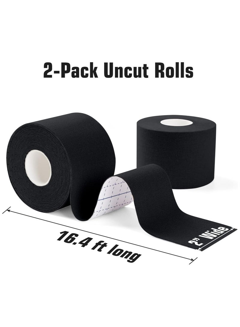 Cuken 2 Roll Waterproof Breathable Kinesiology Tape, Athletic Elastic Kneepad Muscle Pain Relief Knee Taping for Gym Fitness Running Tennis Swimming Football (Black)  - Image 2