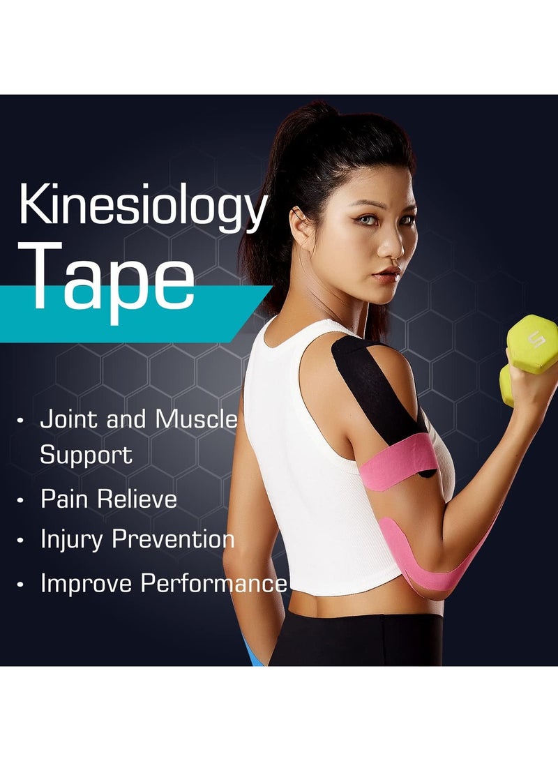 Cuken 2 Roll Waterproof Breathable Kinesiology Tape, Athletic Elastic Kneepad Muscle Pain Relief Knee Taping for Gym Fitness Running Tennis Swimming Football (Black)  - Image 3