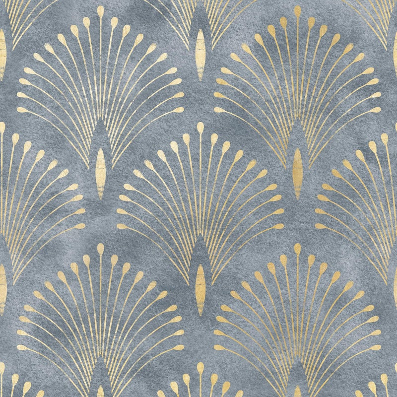 HelloWall Blue and Gold Art Deco Wallpaper Peel and Stick Abstract Geometric Wallpaper Vintage Removable Navy Blue Luxury Metallic Peacock Self Adhesive Art Deco Contact Paper for Cabinets 17.5x80 - Image 1