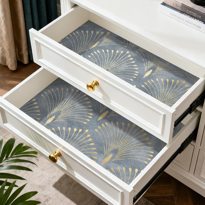 HelloWall Blue and Gold Art Deco Wallpaper Peel and Stick Abstract Geometric Wallpaper Vintage Removable Navy Blue Luxury Metallic Peacock Self Adhesive Art Deco Contact Paper for Cabinets 17.5x80 - Image 3