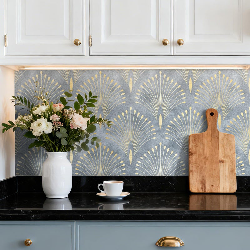 HelloWall Blue and Gold Art Deco Wallpaper Peel and Stick Abstract Geometric Wallpaper Vintage Removable Navy Blue Luxury Metallic Peacock Self Adhesive Art Deco Contact Paper for Cabinets 17.5x80 - Image 5