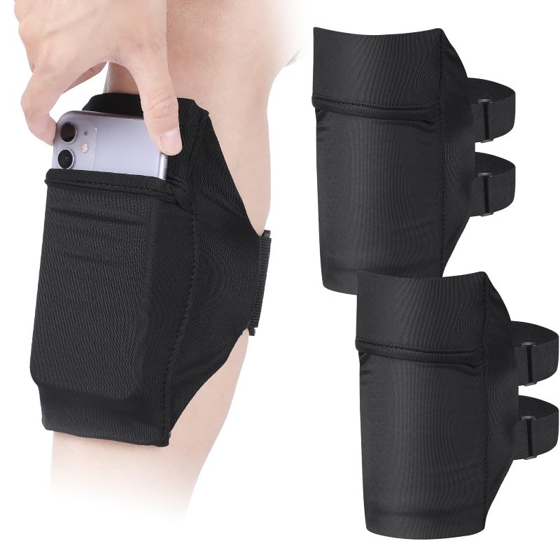 Jadive 2 Packs Cell Phone Leg Straps Leg Phone Holder Arm Smartphone Band Non Slip Ankle Wallet Calf Straps Adjustable Arm Pouch for Women Men Running Hiking Equestrian Motorcycle(Black) - Image 1