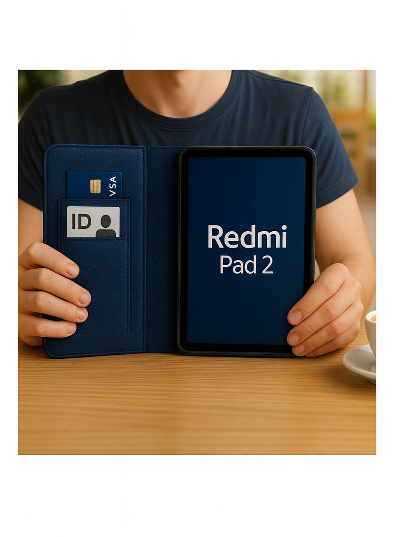 Premium & Elegant Case for Redmi Pad 2 – High-Quality Full Protection Against Shocks and Scratches with Card Holder and Practical Stand – Blue - Image 1