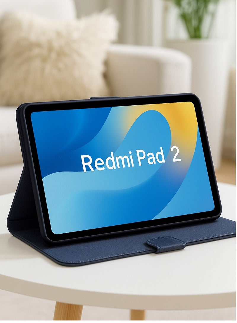 جراب تابلت Redmi Pad 2 فاخر وأنيق بجودة عالية جدًا – حمايه كامله ضد الصدمات والخدوش مع محفظه بطاقات واستاند عملي – لون أزرق - Image 1