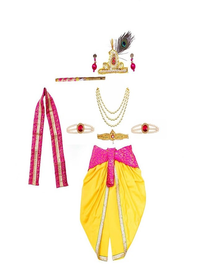 DESI ANDAAZ Krishna Dress for Kids – Fancy Dress for Boys & Girls | Bal Krishna Dress with Mukut, Flute & Accessories (Set of 10)| Janmashtami - Image 1