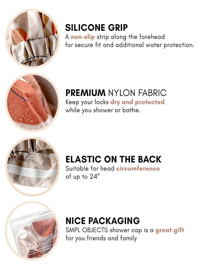SMPL objects Shower Cap for Women, Luxury, Fashionable, Reusable, Waterproof Turban Shower Cap for Long Hair SMPL OBJECTS (Shapes of beige) - Image 2