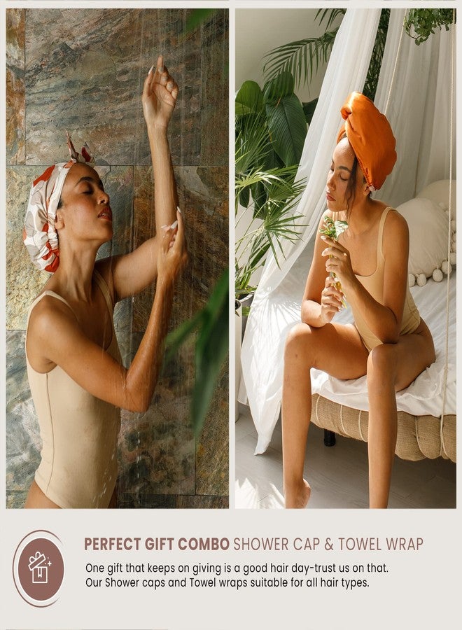 SMPL objects Shower Cap for Women, Luxury, Fashionable, Reusable, Waterproof Turban Shower Cap for Long Hair SMPL OBJECTS (Shapes of beige) - Image 5