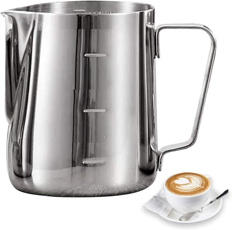 Milk Frothing Pitcher Measuring Inside, Milk Frothing Pitcher for Espresso Machines, Stainless Steel Milk Frother Cup for Latte Art (550ml) - Image 1