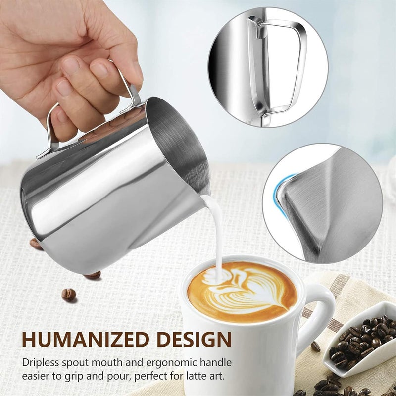 Milk Frothing Pitcher Measuring Inside, Milk Frothing Pitcher for Espresso Machines, Stainless Steel Milk Frother Cup for Latte Art (550ml) - Image 2