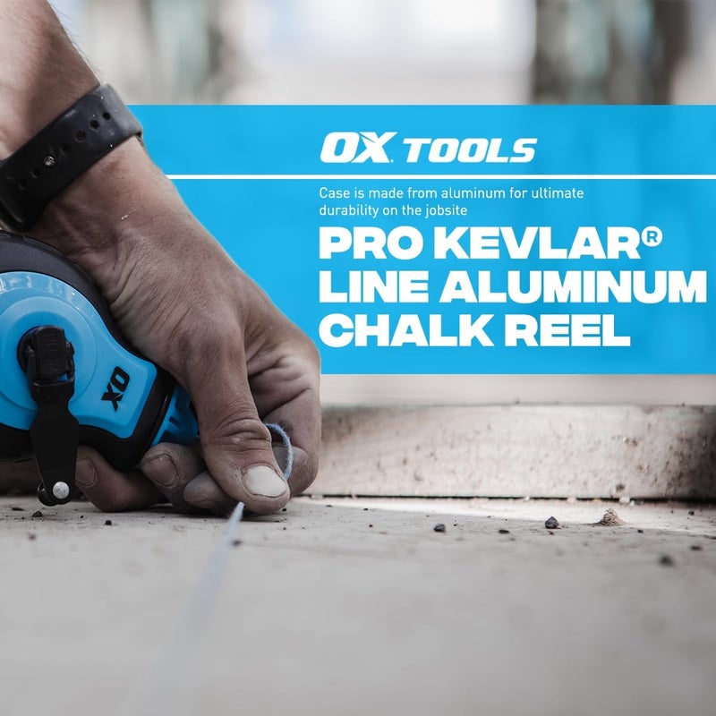 Ox Tools Pro Aluminum Body Chalk Reel 6x Gear with Kevlar Reinforced Line | Strong Thick Bold Chalk Line | Chalk Line Tool | Chalk Box | KEVLAR line - Image 2