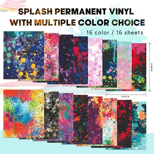 Tintnut Permanent Vinyl - 16 Sheets 12"x10", Splash Patterned Permanent Adhesive Vinyl for Cutting Machine,Home Decor Self Sticker - Image 2