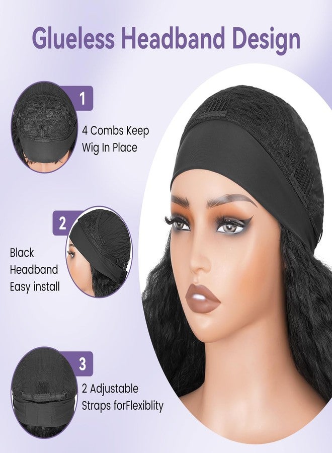Aminow باروكة شعر أفرو كيرلي من أمينو، باروكة نصفية صناعية كيرلي ياكي للنساء ذوات البشرة السمراء، باروكة شعر بدون غراء مع تموجات سفلية نابضة بالحيوية، مناسبة لتسريحة الشعر 4c، لون أسود طبيعي، طول 24 بوصة - Image 4