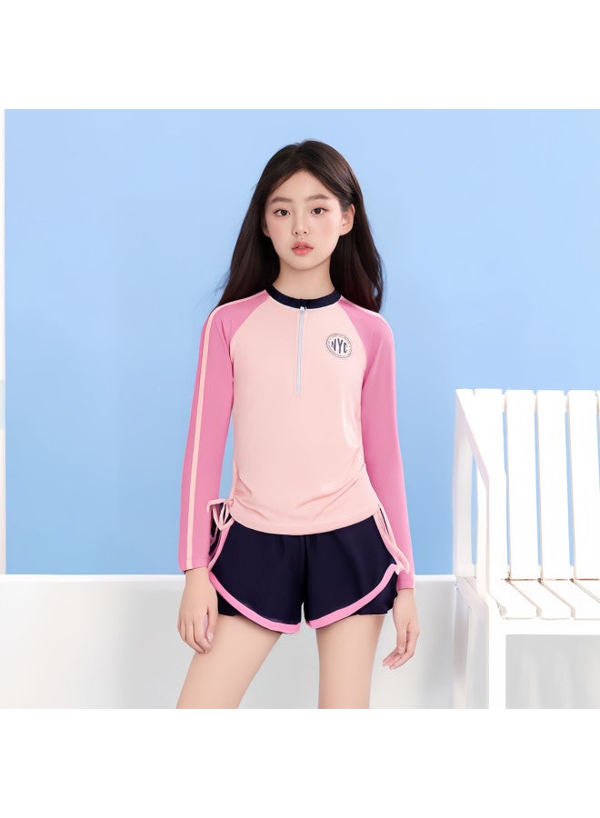 YouYou Children's Swimsuit For Girls 2025 New Style Medium And Large Children's Two-piece Swimsuit Teenagers Swimming Hot Spring Swimsuit Pants Set - Image 2