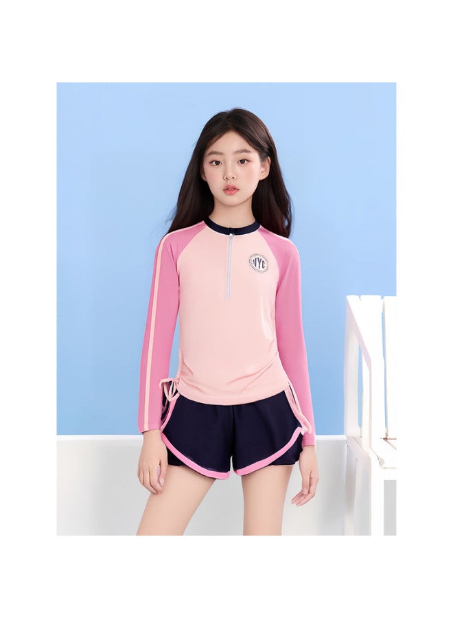 YouYou Children's Swimsuit For Girls 2025 New Style Medium And Large Children's Two-piece Swimsuit Teenagers Swimming Hot Spring Swimsuit Pants Set - Image 3