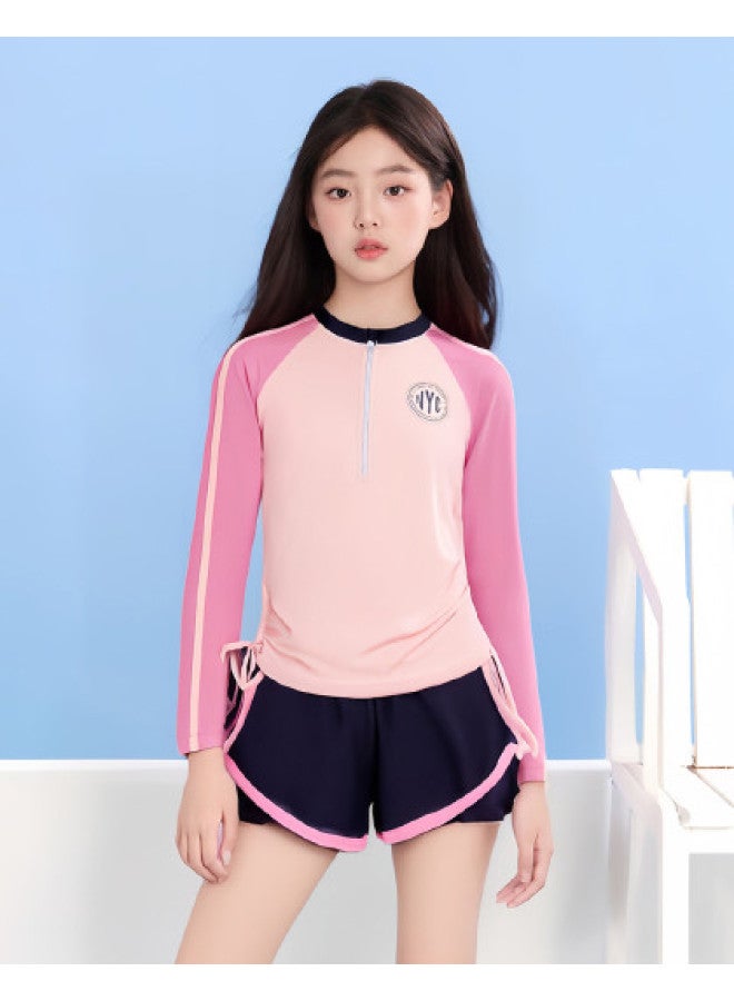 YouYou Children's Swimsuit For Girls 2025 New Style Medium And Large Children's Two-piece Swimsuit Teenagers Swimming Hot Spring Swimsuit Pants Set - Image 1
